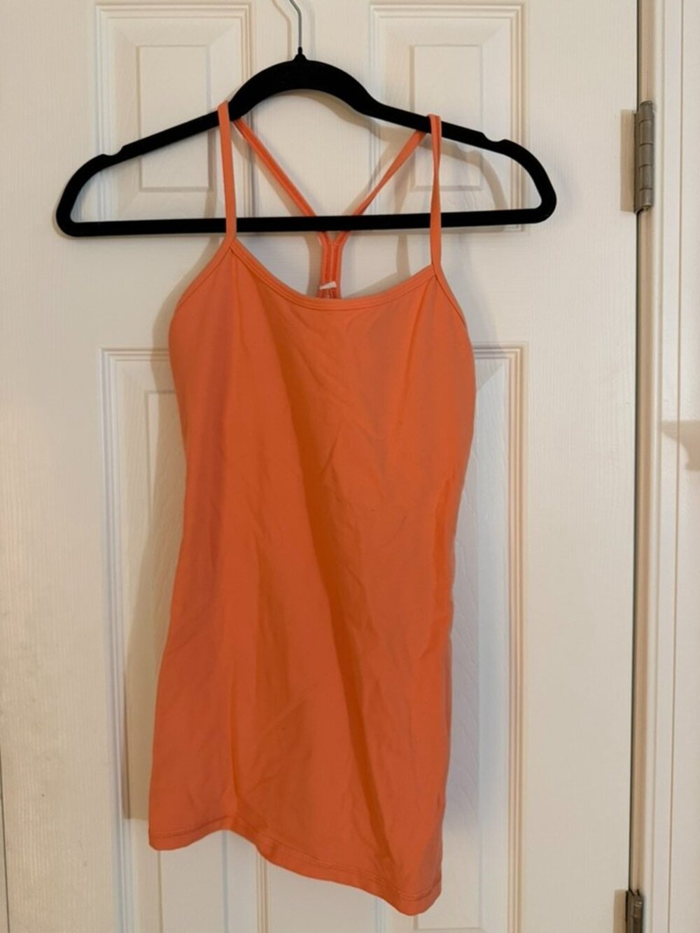 Lululemon Power Y Tank Top Womens 8 in Orange Striped Built In Bra Yoga